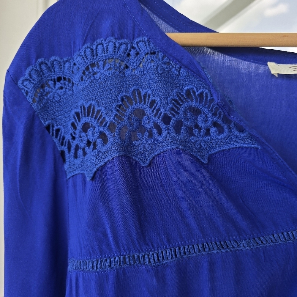 Solitaire Eyelet Tunic Lace Top 1X Plus Blue Women's 3/4 Sleeve - Picture 9 of 16